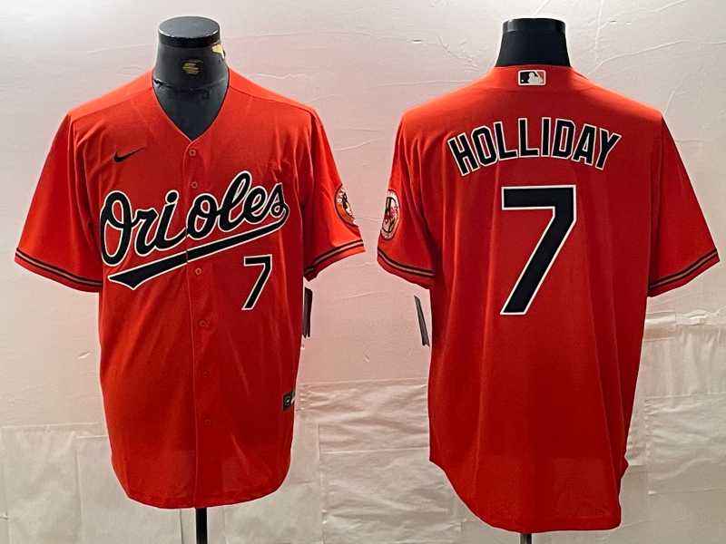 Mens Baltimore Orioles #7 Jackson Holliday Number Orange Limited Cool Base Stitched Jersey